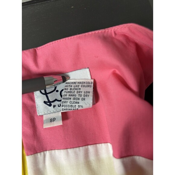 Lilly Pulitzer Spider Monkey Shift Mini Dress Size 8P Pink Yellow Sleeveless Zip - Picture 9 of 9